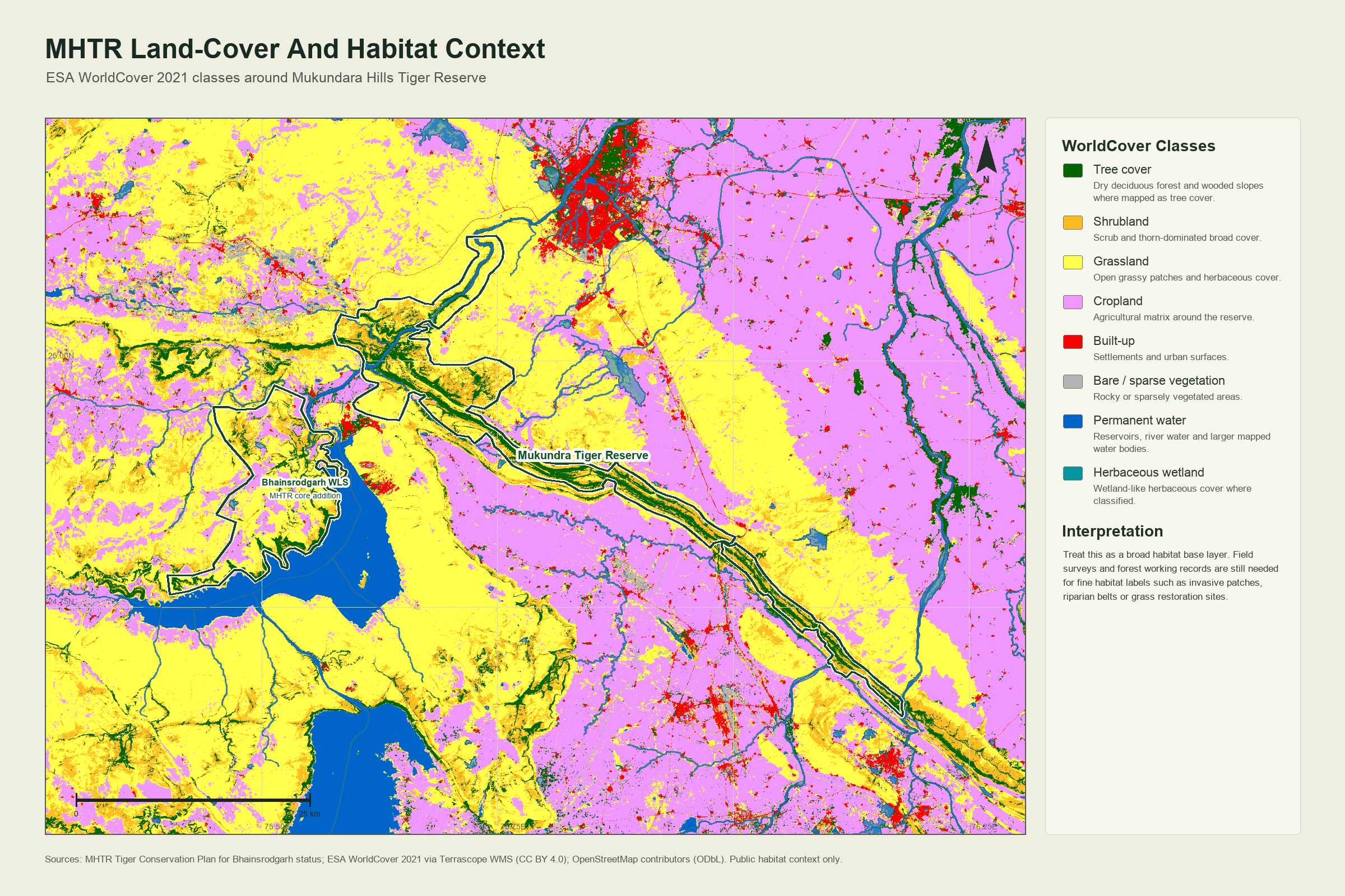 Land-cover habitat GIS map around Mukundara Hills Tiger Reserve