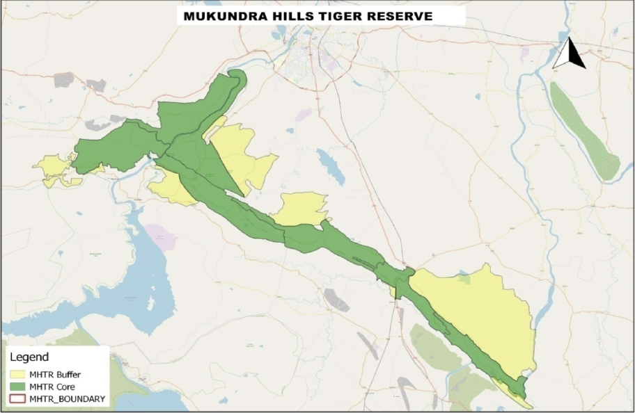 Map of Mukundara Hills Tiger Reserve and surrounding context